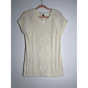Twilight Short Sleeve Ivory Cream Cable Sweater Dress Size L